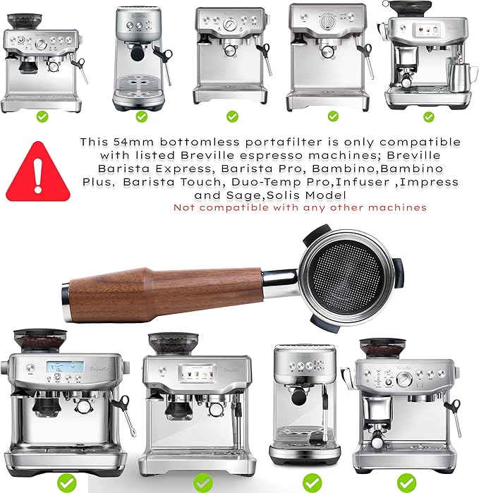 54mm Espresso Accessories Tamper Set For Breville Machines Includes Calibrated Tamper, Bottomless Portafilter, Tamping Station, Distribution Tool and WDT Tool