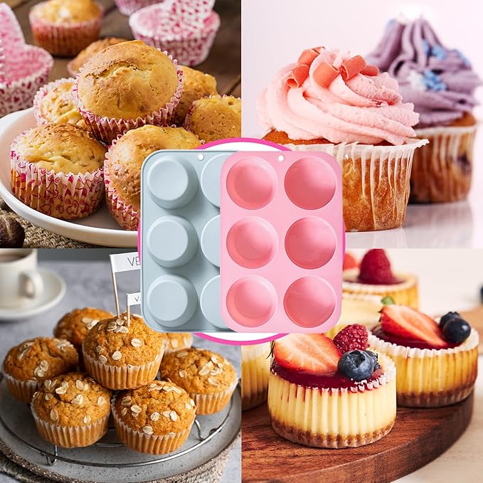 2 Pack Silicone Muffin Pans for Baking, Mini Cupcake Pans 6 Cups, Mini Muffin Pans Nonstick, Silicone Baking Cupcake Molds for Making Muffins, Cakes and Tarts