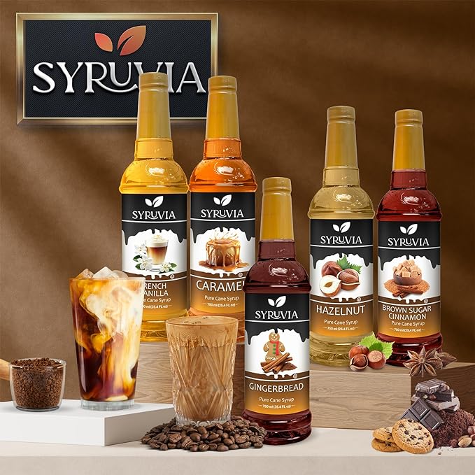Syruvia Butterscotch Coffee Syrup - 25.4 fl oz Premium Coffee Flavoring Syrup - Kosher Coffee Syrups, Gluten Free, No Coloring, Perfect for Drinks, Soda, Shakes, and More With Pump