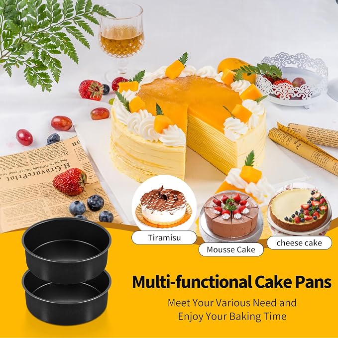 P&P CHEF 6 Inch Cake Pan Set, Non-stick Baking Pans for Cake, 2Pcs | Round Cake Baking Tins for Tier Smash Cakes, Bread, Non-Toxic & Solid, Stainless Steel Core & Leak-Proof, Black - Image 8