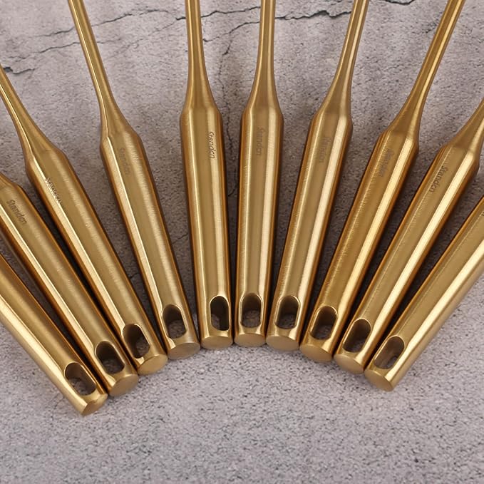 Gold Cooking Utensils Set - 16 PCS All Metal Small and Large Spoons Set | 18/10 Stainless Steel Kitchen Tools, 15″ Serving Utensil - Whisk, Masher, Fork, Tongs, Spatula, Turner, Ladle, Skimmer, Pasta - Image 8