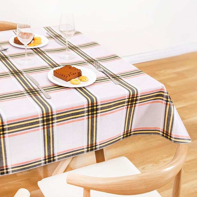 FIFTY FEET 84 * 60 Inch Rectangle Tablecloth, Vinyl Tablecloth with Flannel Backing for Rectangle Tables Waterproof, Spill Proof Plastic Picnic Table Cover for Dining/Camping/Indoor/Outdoor(Plaid-A) - Image 9