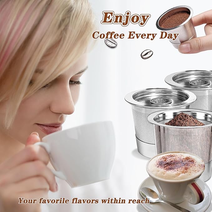 4-Piece Reusable Coffee Filter Capsules for K-eurig 1.0, Stainless Steel, BPA-Free, Cylindrical, Compatible with K-eurig Coffee Makers (4PCS)