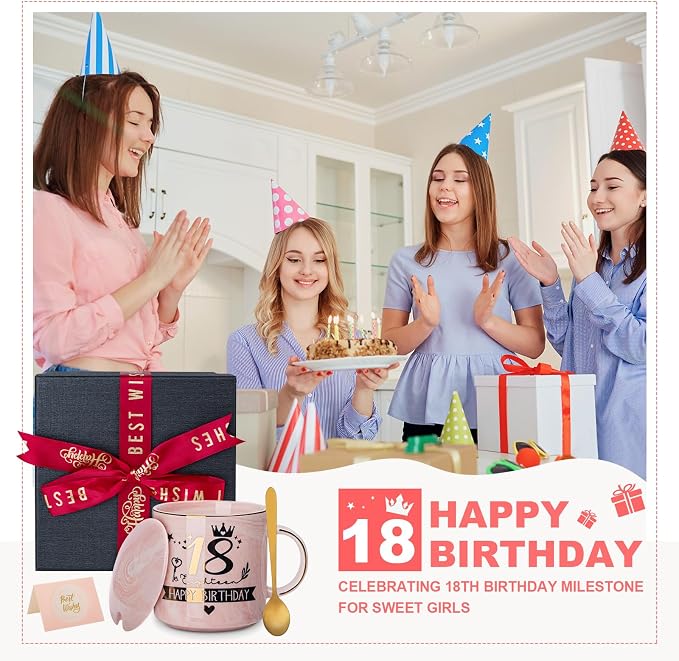 18th Birthday Gifts for Girls, 18 Year Old Girl Birthday Gifts, 14 Oz Mug | Unique Gift Ideas for 18 Year Old Girl Daughter, Niece, Granddaughter, Presents for 18th Birthday, with Spoon Card Gift Box - Image 6