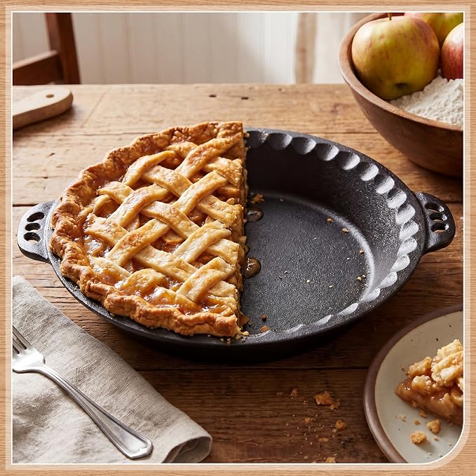 LemonRoad 2 Pcs Cast Iron Pie Pan for Apple Pumpkin Cherry Pies Quiche & Tarts 10" Pan with Crimped Edges and Handles for Thanksgiving Christmas Gift Kitchen Indoor Outdoor Picnic - Image 7