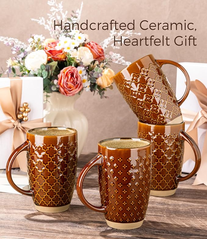 GBhome 20oz Large Coffee Mugs Set of 6, Handmade Tall Ceramic Coffee Mugs with Texture Patterns for Cappuccino, Latte,Hot Cocoa, Dishwasher & Microwave Safe - Image 8