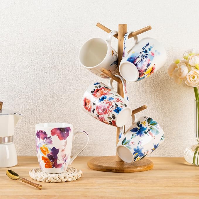 GBhome 12oz Coffee Mugs Set fo 6, Ceramic Coffee Mugs with Decaled Flowers for Man Woman Mom Dad, Light Weight Coffee Mugs Set for Latte/Cappuccino/Cocoa/Milk, Dishwasher & Microwave Safe - Image 8