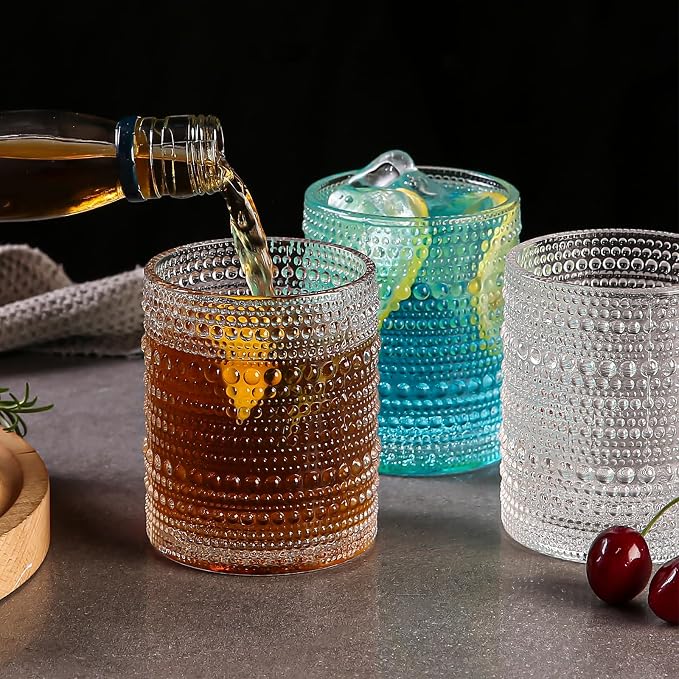 Amyoole Hobnail Drinking Glasses Set of 6,12oz Bar Tumbler Glassware | Clear, Vintage Glassware Embossed Water Tumbler, Cocktail Glass and Kitchen Glass Cups, For Beer, Whiskey, Juice, Milk - Image 7