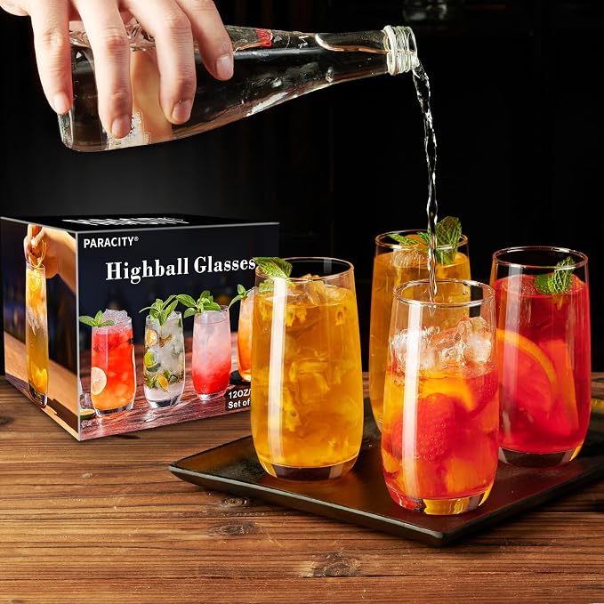 PARACITY Highball Glasses Set of 4, Drinking Glasses 12 Oz, Clear Glass Cups, Tall Tumbler Water Glasses, Glassware Set for Cocktail, Coffee, Mojitos | Clear cups for water, cocktails, coffee, and mojitos; versatile glassware for home dining, parties, ... - Image 6