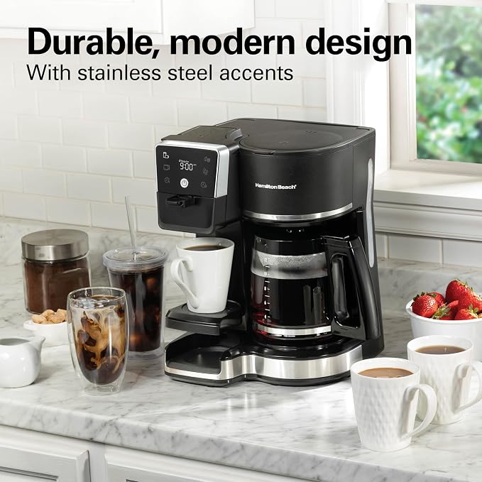 Hamilton Beach 2-Way Drip Coffee Maker & Single Serve Coffee Machine | Hot & Iced Coffee Maker| 12 Cup Glass Carafe| AquaFlow Showerhead | Auto Pause & Pour | Black |47500J - Image 10