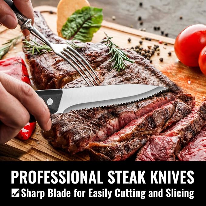 Hiware 24-Piece Silverware Set with Steak Knives, Stainless Steel Flatware Cutlery, Mirror Polished Flatware Serving Utensils Set for 4, Includes Forks Spoons Knives Silverware, Dishwasher Safe - Image 6
