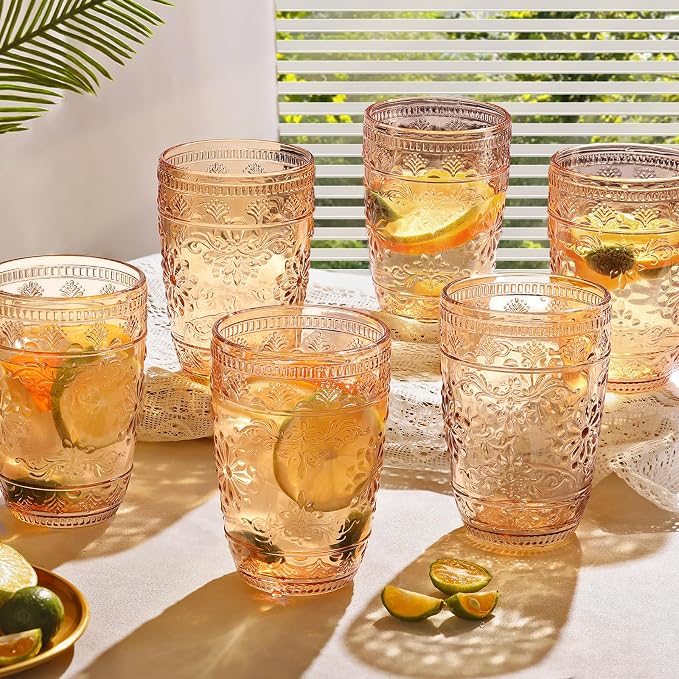 abrwyy Amber Drinking Glasses, Amber Glassware, 14oz Vintage Water Glasses | Lead-Free Glass, Thick&Durable Glass, Home Decoration, Vintage Drinking Glasses Set of 6 - Image 8