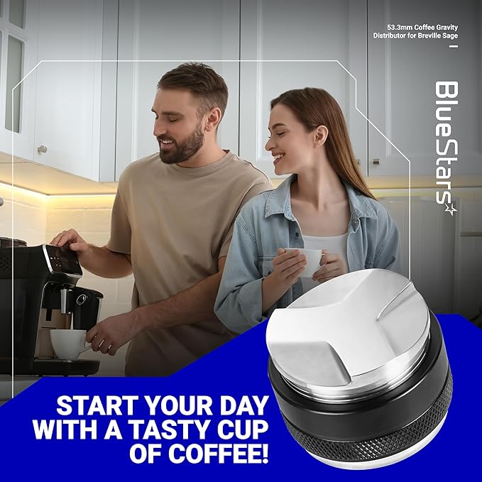 BlueStars 53.3mm Coffee Gravity Distributor & Tamper - Dual Head Coffee Leveler Compatible with 54mm Breville Portafilter - 304 Stainless steel Adjustable Depth Espresso Distributor Tool