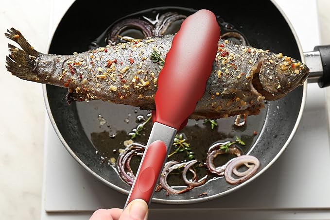 2 Pack Silicone Kitchen Tongs, 9 & 12 Inch, Stainless Steel, Red - Image 8