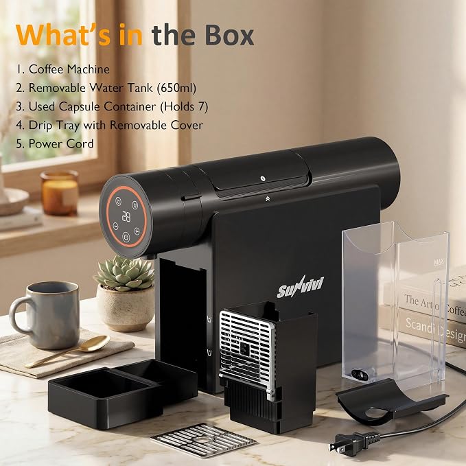 RoyalCraft Espresso Pod Machine for Home, Capsule Coffee Maker for NS Original Pods, 20 Bar Single Serve Mini Pod Maker with 22oz Removable Water Tank, Adjustable Cup Tray for Home & Office, Black - Image 8
