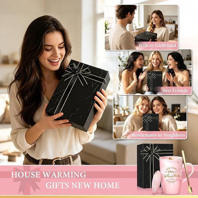 House Warming Gifts New Home, Housewarming Present for Homeowners Couples Women, Closing Gifts for New House Buyers, New Home New Adventure New Memories Mug, 14 oz Pink Marble Gold Print Coffee Mug - Image 8
