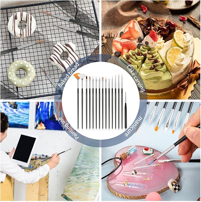 30 pcs Cake Painting Brushes, Cake Decorating Brushes Food Paint Brush Fondant Sugar DIY Tools Set Cake Decorating Tools Cookie Brushes Set Stocking Stuffers for Bakers(Black)