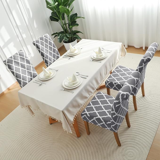 FORCHEER Chair Covers for Dining Chairs Set of 4,Grey and White Stretch Dining Room Chair Cover Kitchen Parsons Chair Slipcovers (Pack of 4, Grey+White) - Image 7
