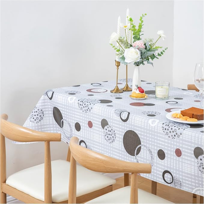 FIFTY FEET 84 * 60 Inch Rectangle Tablecloth, Vinyl Tablecloth with Flannel Backing for Rectangle Tables, Spill Proof Plastic Picnic Table Cover for Dining/Camping/Indoor/Outdoor(Grey Plaid) - Image 9