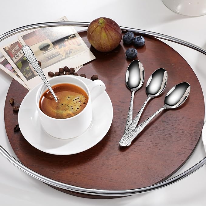 KEAWELL Premium Louise Hammered Demitasse Espresso Spoons: 6-Piece/12-Piece Set, 18/10 Stainless Steel, Mini Coffee Spoons, Small Spoon Set, Brightly-Mirror polished, Dishwasher Safe (6, 5.6 inches)