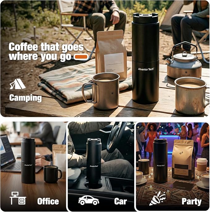 2-in-1 Portable Electric Burr Coffee Grinder - Grind & Brew, 38 Adjustable Settings, Ceramic Alloy Burrs, Rechargeable, with Cups, Filter & Lid for Home, Travel & Camping - Image 8