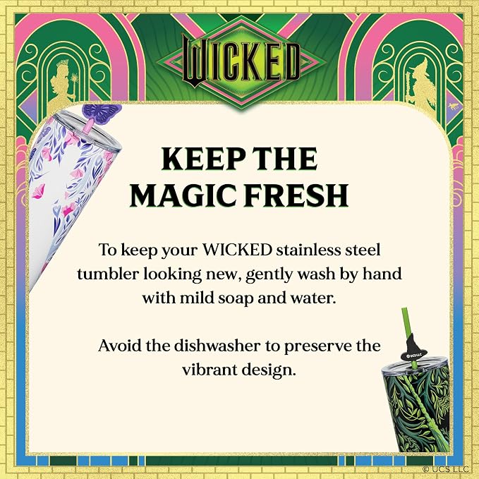 Dragon Glassware x Wicked: For Good Tumbler, 24 oz 2-Pack - Shadows | Set of 2 Vacuum Insulated Stainless Steel Wicked Cups with Lids & Straws; With Straw Charm; Official Wicked Merch - Image 8