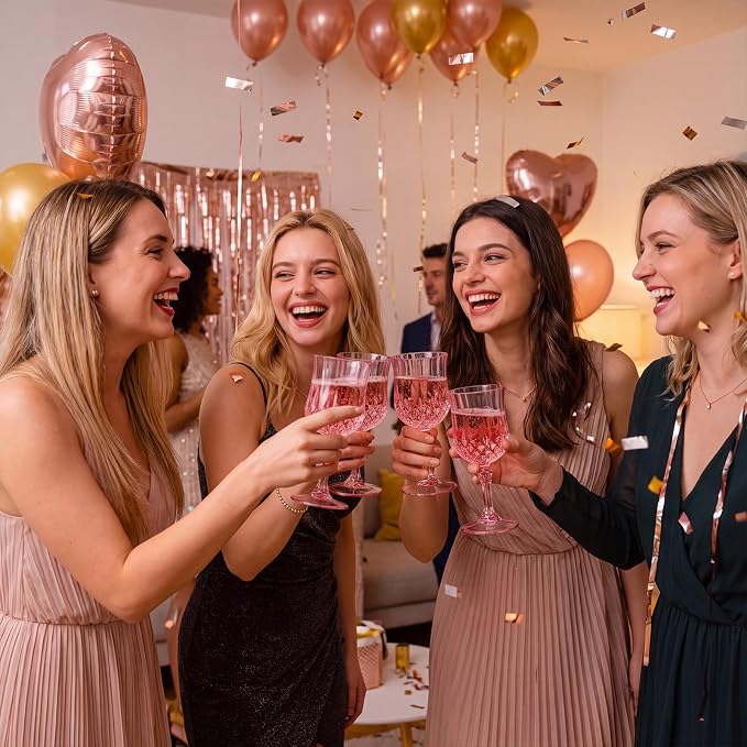 Sliner 96 Pcs 7oz Plastic Vintage Wine Glasses Drinking Goblets Unbreakable Crystal Water Glassware Reusable Diamond Champagne Flutes Cups for Wedding Banquet Birthday Party Supplies (Pink) - Image 6