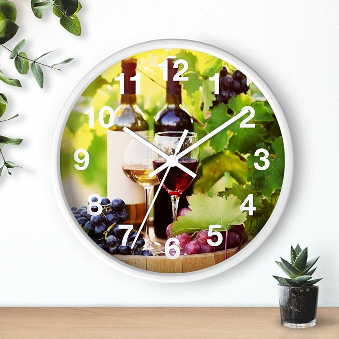 Mozingo ~ Wine Clock for Kitchen Bar Wall It's Wine O'clock Silent Time Gift Home Decor Made In USA, 10" (Hour Marks - Numbers, Clock Frame Color - White, Wine Theme #03) - Image 3