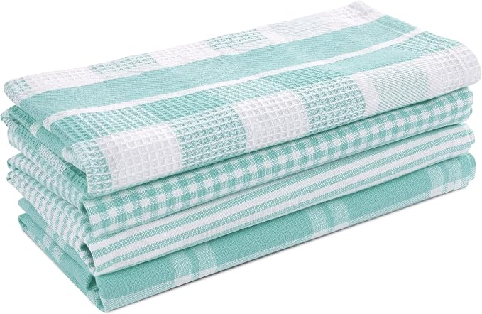LANE LINEN 100% Cotton Kitchen Dish Cloths, Ultra Soft Absorbent Quick Drying Dish Towels, Multiweave Wash Cloths Dish Towel Sets, 13x28 Inches, 4 Pack - Aqua - Image 5