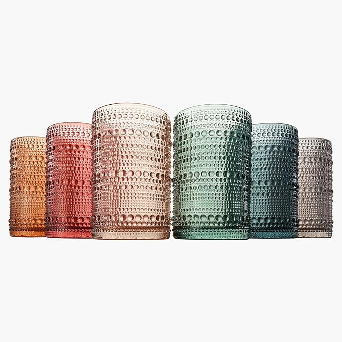 Khen Hobnail Beaded Highball Drinking Tumbler Glasses | Set of 6 | Color, Vintage Bubble Design Whiskey Glassware, Old-Fashioned, Embossed Design for Water, Wine, Cocktail Embossed, Rocks Glass - Image 6