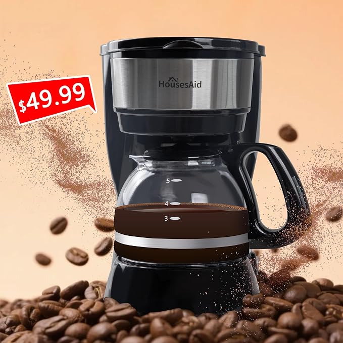5 Cup Compact Coffee Maker,0.75L Small Drip Coffee Machine | 650W Fast Brew, Glass Carafe, Space Saving Design for 1-2 People, Ideal for Apartment, Dorm and Office Use - Image 9