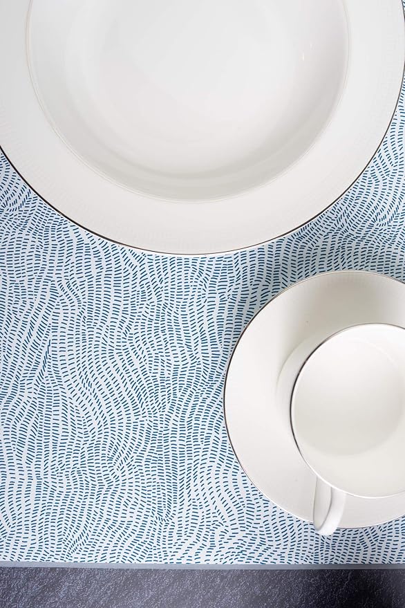 Mintrico placemat for Dining Table Set of 2 Silicone Heat Resistant Non Slip (2, Blue Lines) โฆ - Image 4