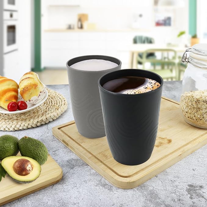 Wheat Straw Cups 6 PCS - 16 OZ Drinking Glasses, Unbreakable Drinking Cup, Alternative to Plastic Cups Reusable, Microwave and Dishwasher Safe Kitchen Cups, Water Tumbler(Black, Grey) - Image 8