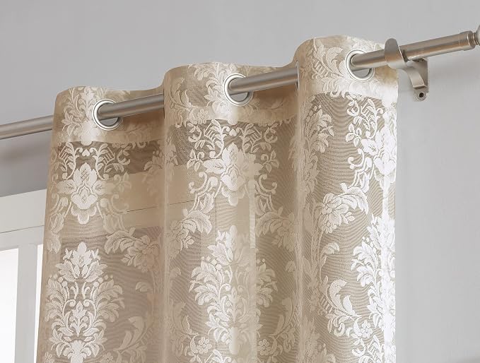 LinenZone 108x100 2 Linen Lace Wall-to-Wall Curtains.(Lisa 108x100, Linen) | 2 Elegant Knitted Lace Wall-to-Wall Curtains with Scalloped Bottom and Tiebacks for Extra Large Windows . - Image 3