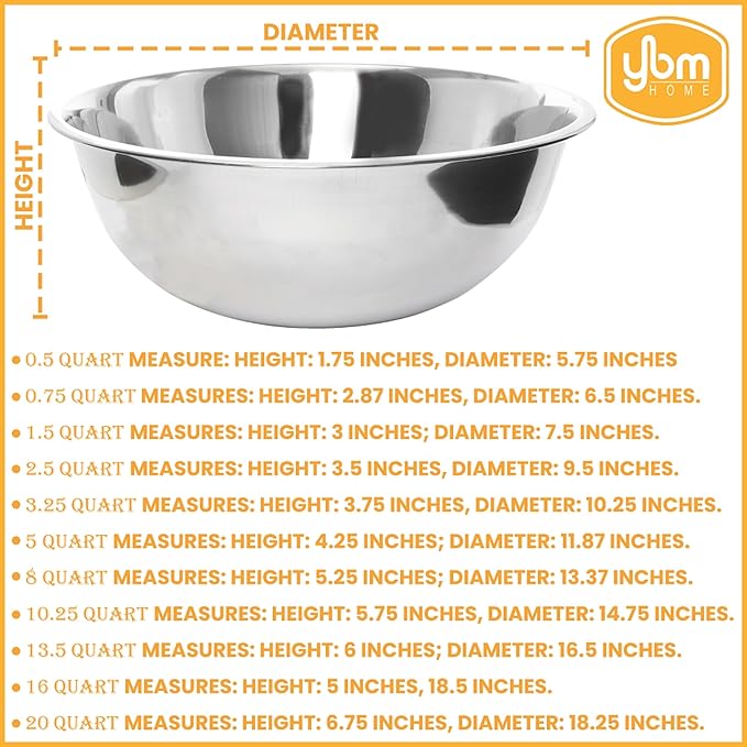 YBM HOME Stainless Steel Mixing Bowl - Premium Polished Mirror Nesting Metal Bowl for Cooking and Serving, Stackable for Convenient Storage 2532 (.75 Quart)