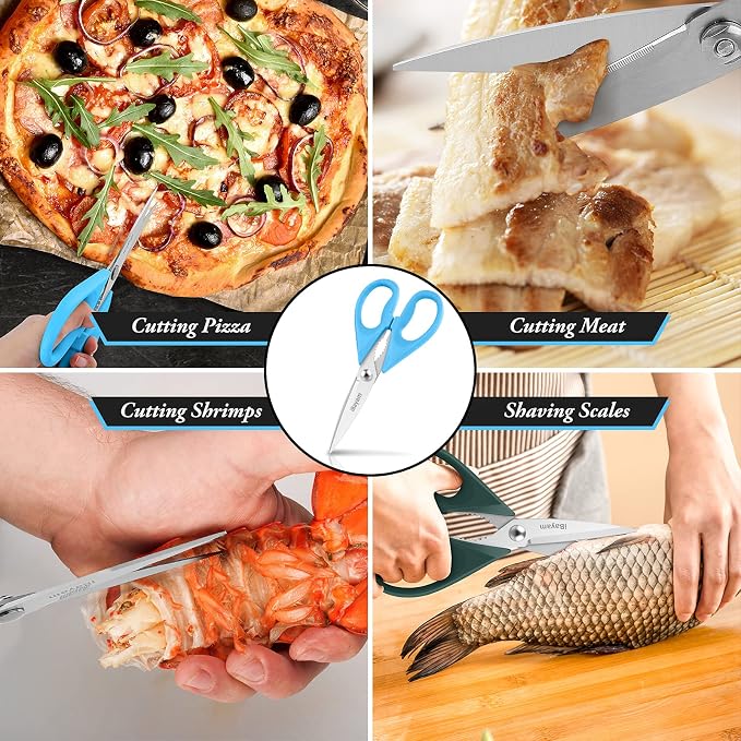 iBayam 2-Pack 8.5" Kitchen Shears, Heavy Duty, Cut Meat, Poultry, Herbs | Sharp Stainless Steel, Comfort-Grip Handles, Cuts Meat, Poultry, Herbs — 2-Pack, Dishwasher Safe, Built-In Bottle Opener - Image 7