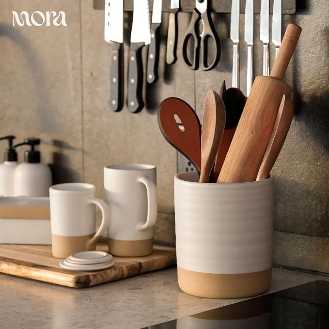 MORA Ceramics Large Tea Mug with Loose Leaf Infuser and Ceramic Lid, 18 oz, Portable, Microwave, Dishwasher Safe, Tall Coffee Cup - Rustic Matte Ceramic Glaze, Modern Herbal Tea Strainer, Oat - Image 8