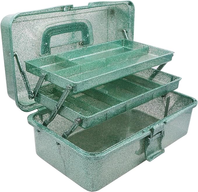 Saim Storage Bins,Three-Layer Multipurpose Art & Craft Storage Container,Carry Tackle Organizer,Medicine Cosmetic Art Supply Box for Art Supply Makeup Hair Accessories Painting Tools - Green