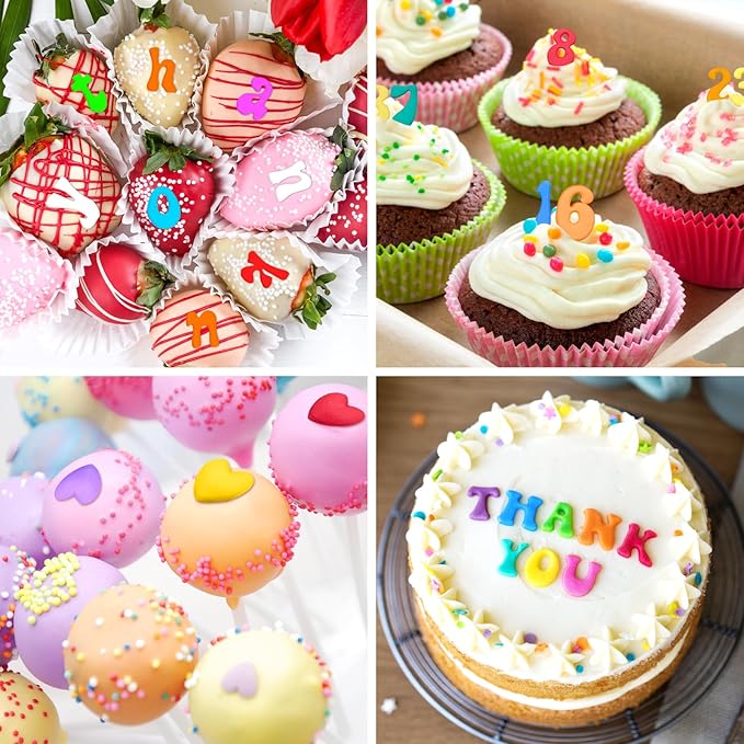 Silicone Letter Molds for Chocolate, 5 Pcs Number Alphabet Chocolate Molds Heart Fondant Molds for Candy Treat Strawberry Cupcake Cake Decoration Clay Resin Candle Making