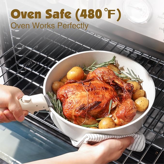 SENSARTE 24 Piece Nonstick Detachable Handle Pots and Pans Set White | Removable Handle Cookware Set, Induction Cookware Set with Removable Handle, Healthy Non Stick for RV, Dishwasher & Oven Safe - Image 7