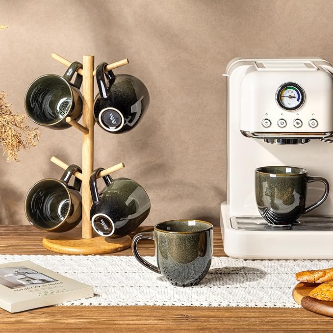 theterra Ceramic Coffee Mugs Set of 6, 12 oz Coffee Cups with Handle | Handmade, Suitable for Latte, Tea, Milk, Beer & Hot Cocoa, Olive Green - Image 8