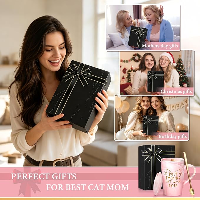 Cat Mom Gifts for Women, Crazy Cat Lady Coffee Mug Gift for Kitten Lover Mom Daughter Sister Aunt Wife Best Friends BFF Coworkers Her - Best Mom Ever, 14oz Pink Marble Ceramic Mug with Gift Box - Image 8
