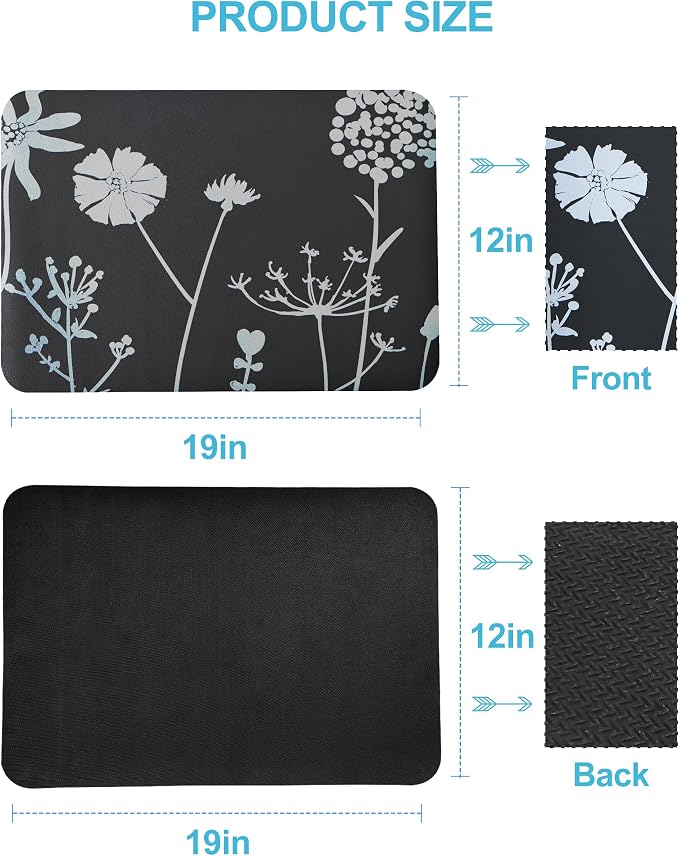 Dish Drying Mat for Kitchen Counter, 12"x19" Rubber Backed (Gray Daisy) | Hide Stain Anti Absorbent for Kitchen Counter, Non-slip Drying Mat for Coffee Machine Dish Rack - Image 7