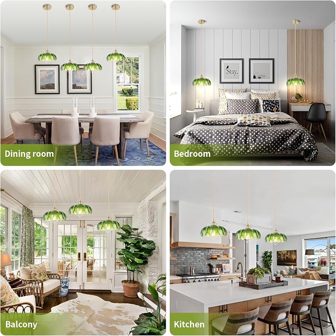 Vintage Pendant Light Green Mid Century Modern Pendant Light with Hand Blown Glass Shade Nordic Style 10" Gold1-Light Farmhouse Chandelier Ceiling Hanging Light fixtures for Dining Room Bedroom - Image 7