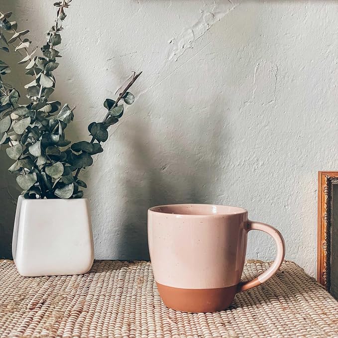 Mora Ceramic Large Latte Mug Set of 4, 16oz - Microwavable, Porcelain Coffee Cups With Big Handle - Modern, Boho, Unique Style For Any Kitchen. Microwave Safe Stoneware - Assorted Neutrals - Image 8