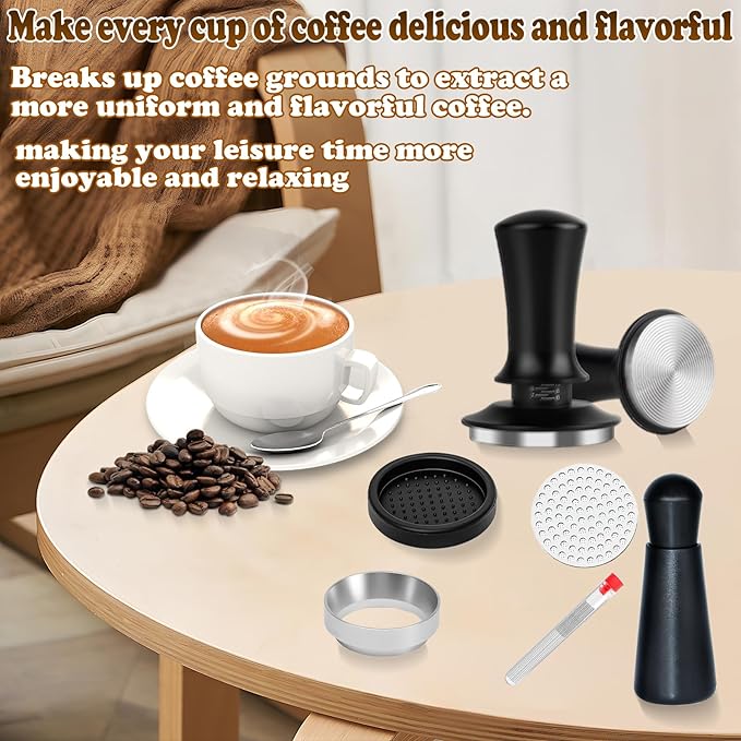 58mm Espresso Accessories Kit, Spring Loaded Calibrated Tamper, WDT Tool, Puck Screen and Dosing Funnel Set Fits Delonghi 58 mm Espresso Coffee Machines and Portafilter, Professional Barista Tools