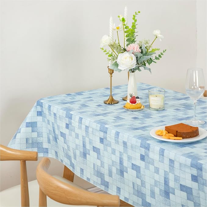 FIFTY FEET 54X54 Inch Square Tablecloth, Vinyl Tablecloth with Flannel Backing Waterproof Table Cloth, Spill Proof Picnic Table Cover for Outdoor/Indoor/Camping/Dining(Blue Plaid) - 2 Packs - Image 9