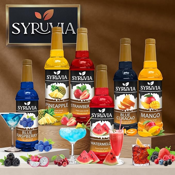 Syruvia Peach Syrup, Flavored Syrup for Drinks, Cocktails, Lemonades, Iced Teas, and Desserts – 25.4 fl oz, With Pump