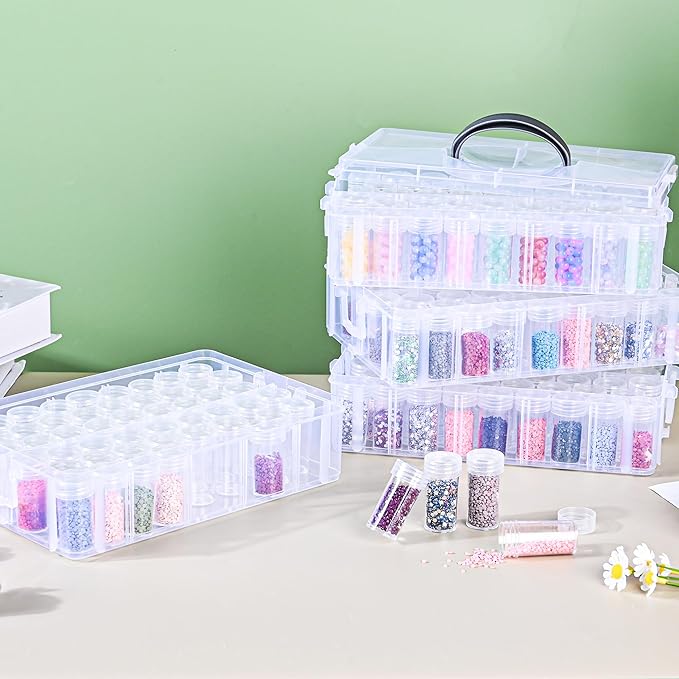 Diamond Painting Storage Container, 3-Tier Bead Organizer Box with 150 Slots, Stackable Crafts Organizers for DIY Diamond Art Craft Jewelry Bead Storage