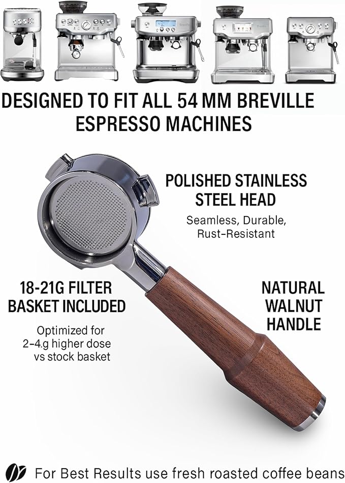 Espresso Tamper Kit 54mm for Breville Machines with Walnut Bottomless Portafilter, Distribution Tool, Leather Tamping Mat Organizer & Coffee Machine Scale